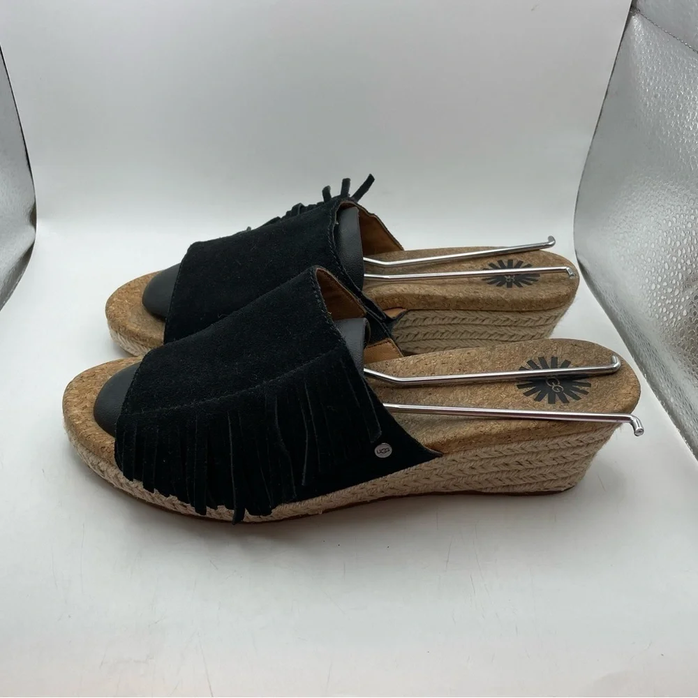 UGG Danes black fringe suede wedges size 7